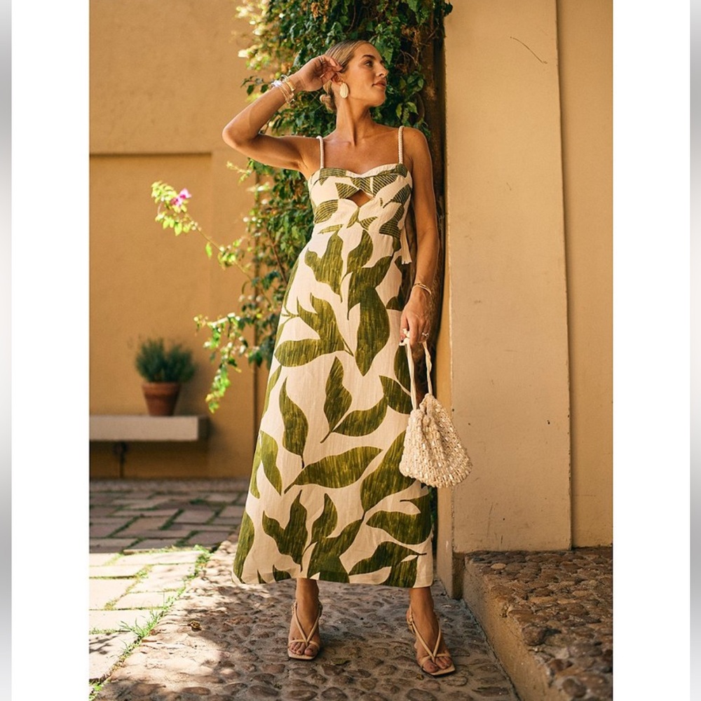 NWT Antonio Melani x M.G. Style Finley Linen Blend Sweetheart Neck Maxi Dress - Picture 9 of 16